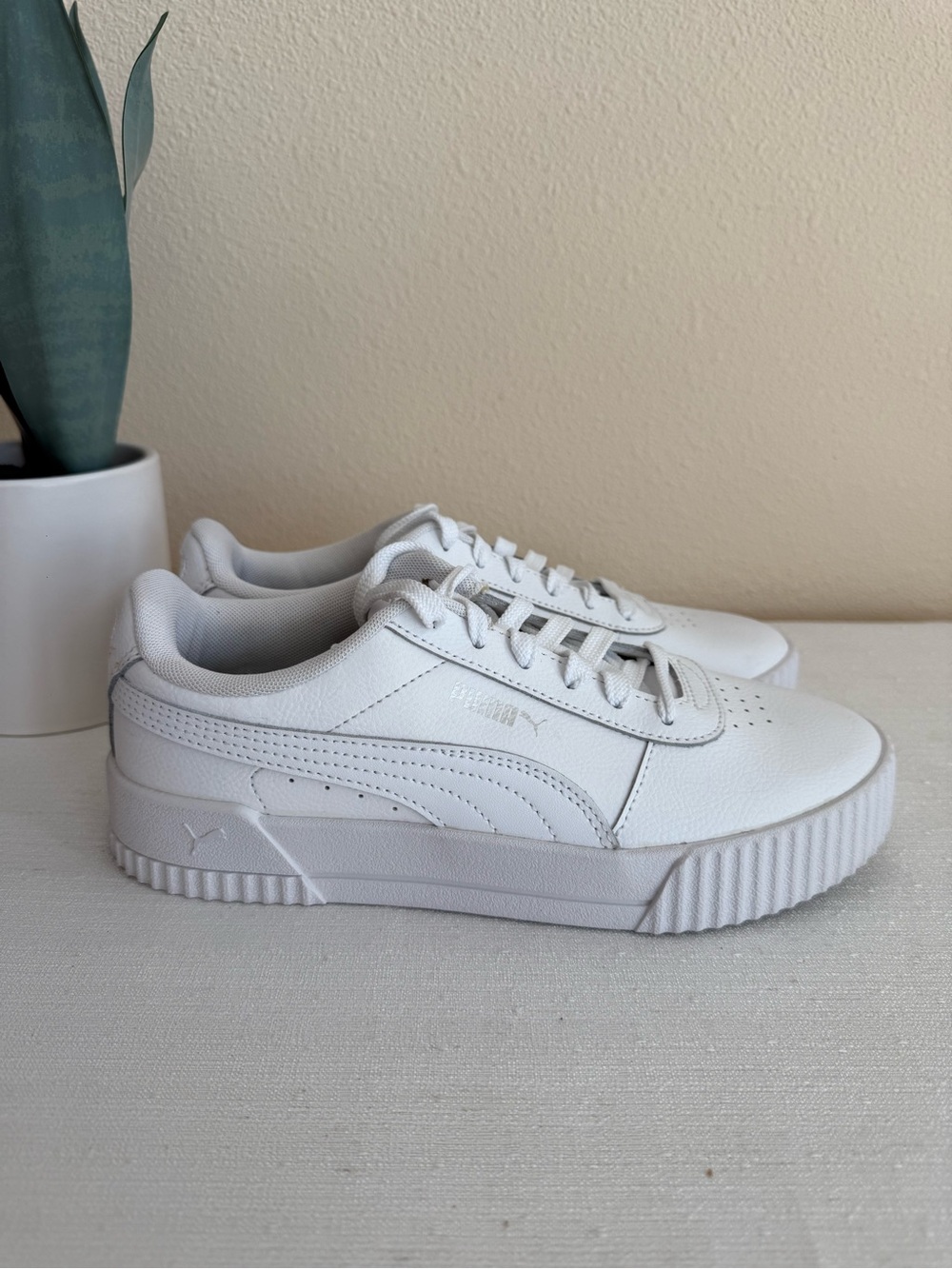 New Puma White Leather Low-Top Platform Sneakers